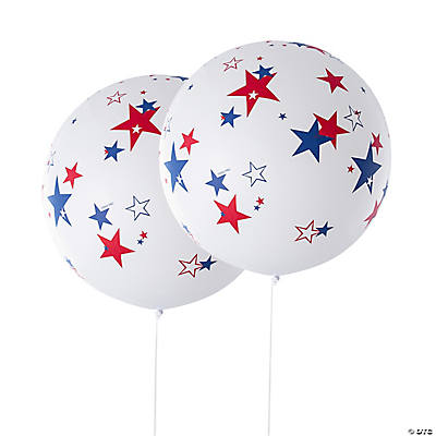 Jumbo Red and Blue Stars on White 36 Latex Balloons