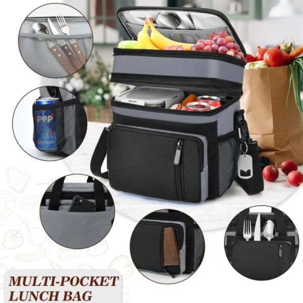 Custom Logo Lunch Bag Double Deck Expandable Nylon Cooler