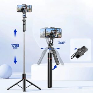 Multifunctional Anti-Shake Stabilizing Selfie Stick Tripod Stand With Removable Phone Clamp