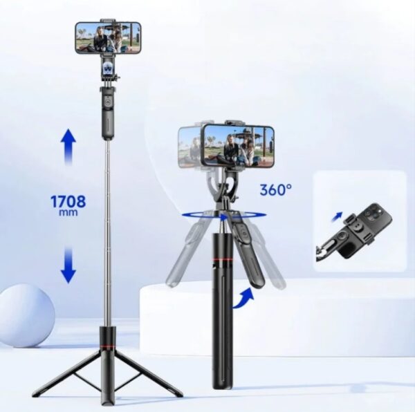 Multifunctional Anti-Shake Stabilizing Selfie Stick Tripod Stand With Removable Phone Clamp