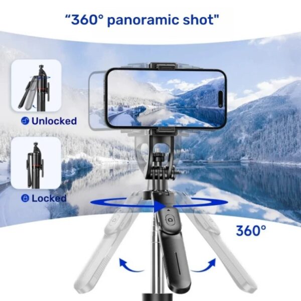 Multifunctional Anti-Shake Stabilizing Selfie Stick Tripod Stand With Removable Phone Clamp