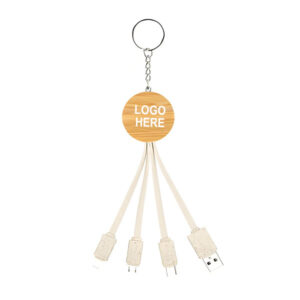 Customized bamboo keychain data cable multi-function mobile phone charging cable