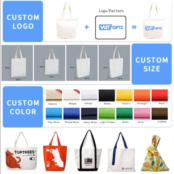 Reusable Shoulder Tote Bags With Zipper and Pockets